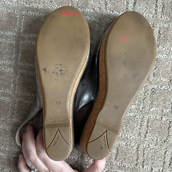 Prada Patent Leather Slingback Platform Wedge Sandal Womens 36.5 Silver Peeptoe - Picture 13 of 14